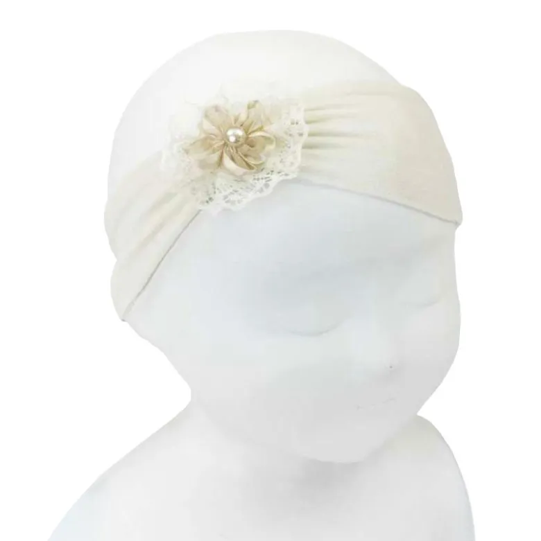Turbante bebé con rosetón y flor para Ceremonia.
