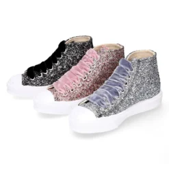 Zapatilla alta niña Glitter con puntera y cordones de terciopelo