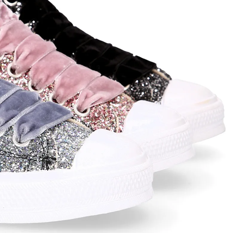 Zapatilla alta niña Glitter con puntera y cordones de terciopelo