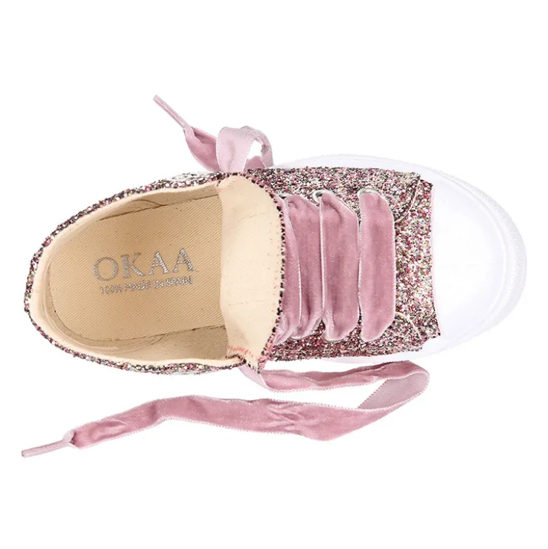 Zapatilla alta niña Glitter con puntera y cordones de terciopelo
