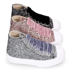 Zapatilla alta niña Glitter con puntera y cordones de terciopelo