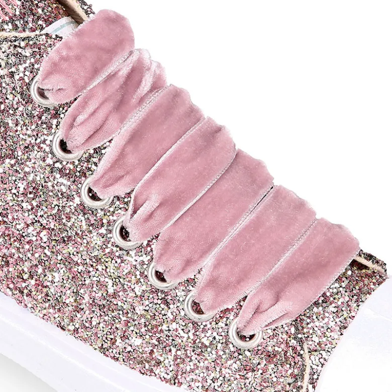 Zapatilla alta niña Glitter con puntera y cordones de terciopelo