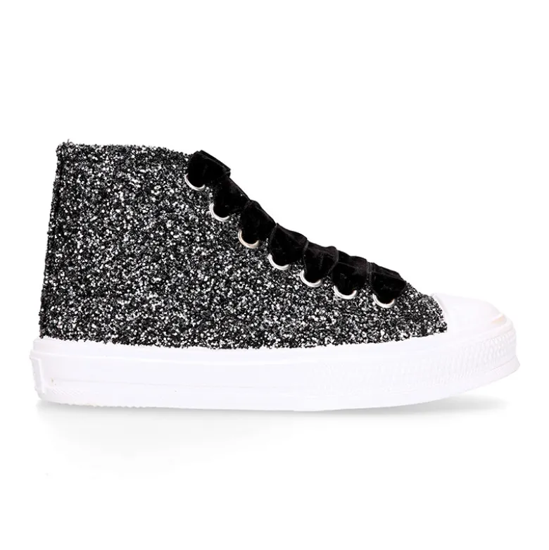 Zapatilla alta niña Glitter con puntera y cordones de terciopelo