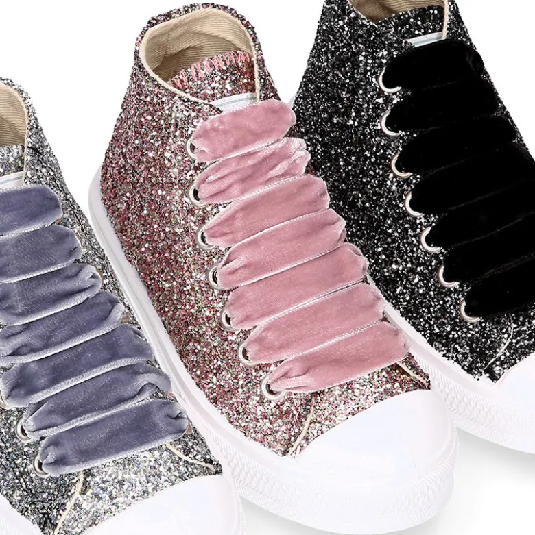 Zapatilla alta niña Glitter con puntera y cordones de terciopelo