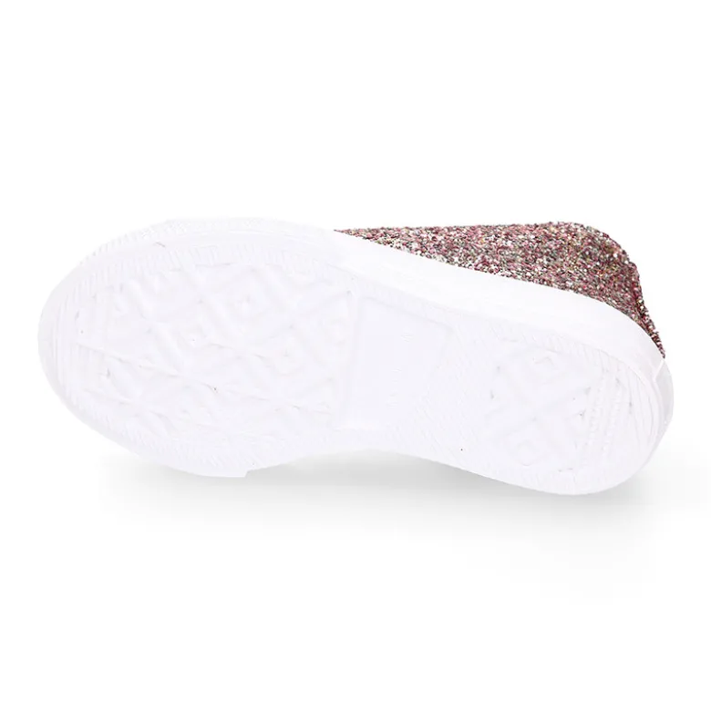 Zapatilla alta niña Glitter con puntera y cordones de terciopelo