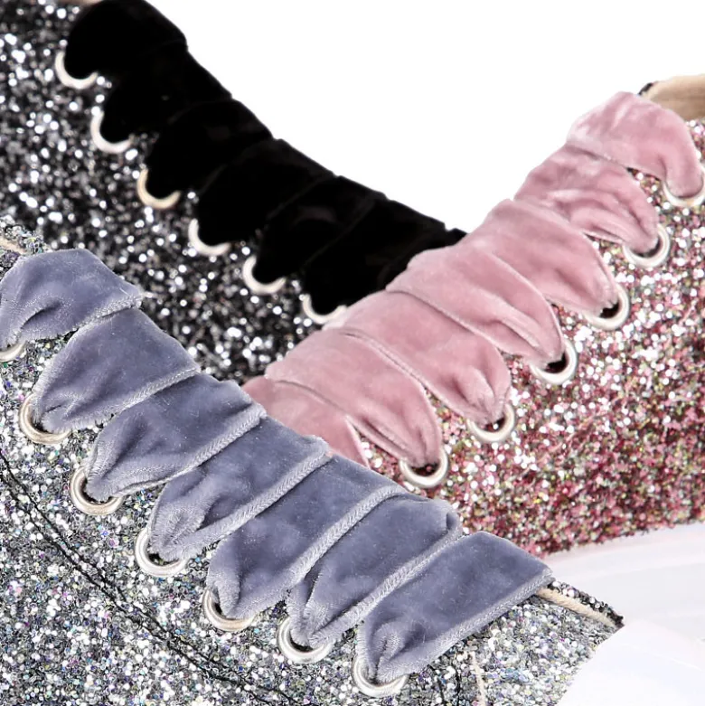 Zapatilla alta niña Glitter con puntera y cordones de terciopelo