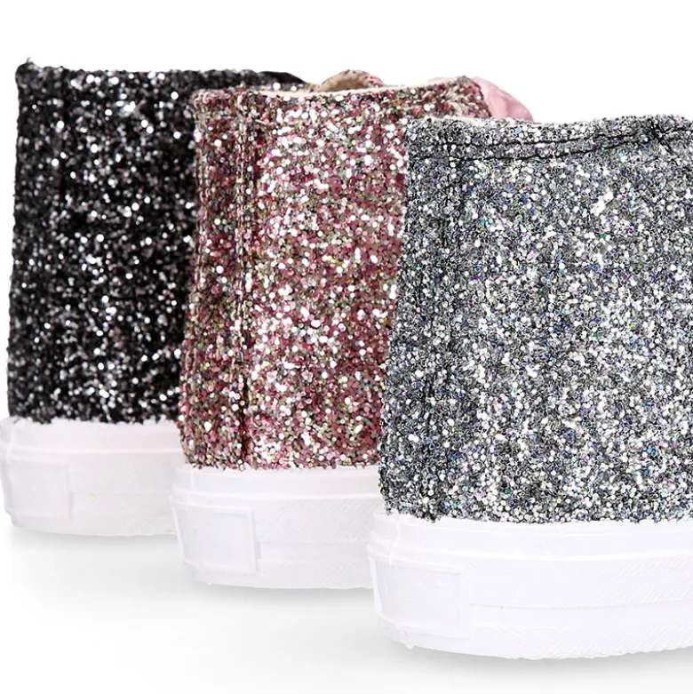 Zapatilla alta niña Glitter con puntera y cordones de terciopelo