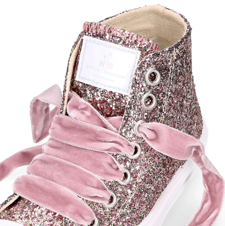 Zapatilla alta niña Glitter con puntera y cordones de terciopelo