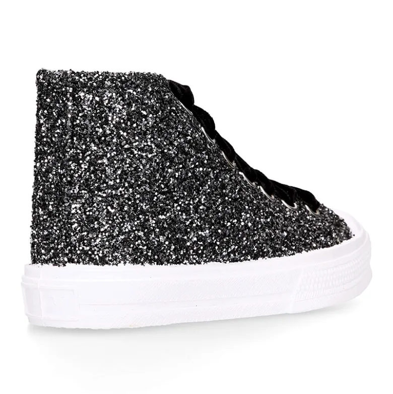 Zapatilla alta niña Glitter con puntera y cordones de terciopelo