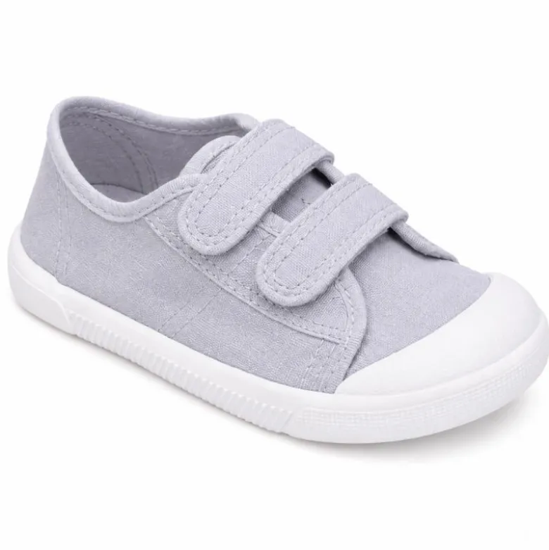 Zapatilla BAREFOOT niños sin cordones en lona en color gris
