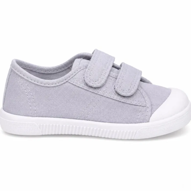 Zapatilla BAREFOOT niños sin cordones en lona en color gris