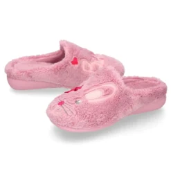 Zapatilla casa niñas tipo zueco en lona tipo lana con diseño CONEJITA
