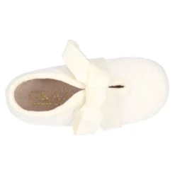 Zapatilla casa niña tipo ANGELITO con lazos de terciopelo en lona CUADRILLÉ.