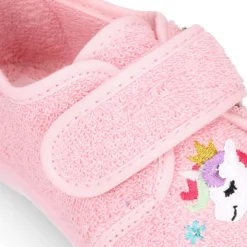 Zapatilla casa niña unicornio con cierre adherente en algodón toalla