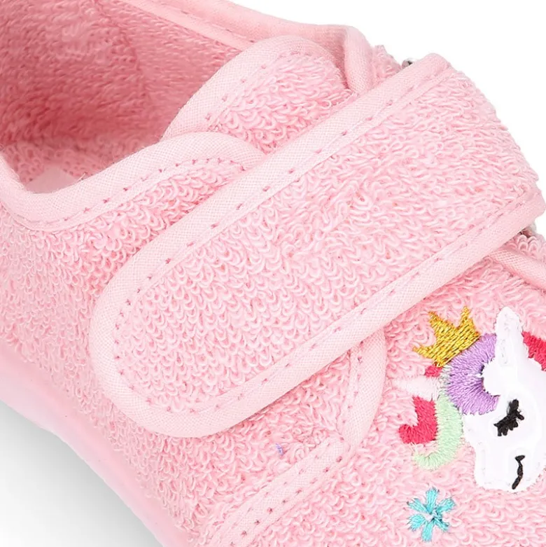Zapatilla casa niña unicornio con cierre adherente en algodón toalla