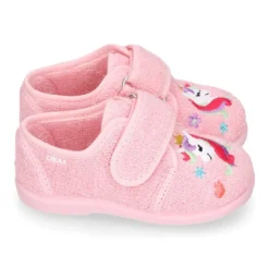 Zapatilla casa niña unicornio con cierre adherente en algodón toalla