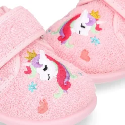 Zapatilla casa niña unicornio con cierre adherente en algodón toalla