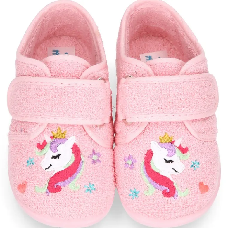 Zapatilla casa niña unicornio con cierre adherente en algodón toalla