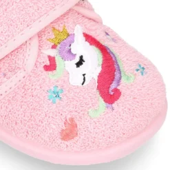 Zapatilla casa niña unicornio con cierre adherente en algodón toalla