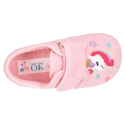 Zapatilla casa niña unicornio con cierre adherente en algodón toalla