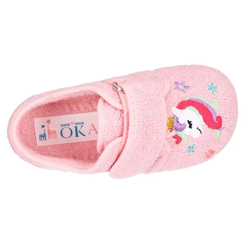 Zapatilla casa niña unicornio con cierre adherente en algodón toalla