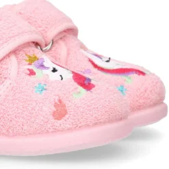 Zapatilla casa niña unicornio con cierre adherente en algodón toalla