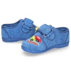 Zapatilla casa niños COCHES con cierre adherente en algodón toalla.