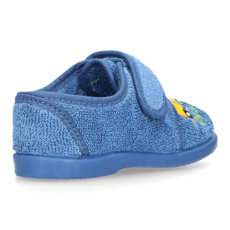Zapatilla casa niños COCHES con cierre adherente en algodón toalla.