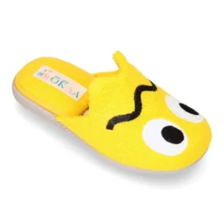 Zapatilla casa niños destalonada en lona toalla con diseño divertido.
