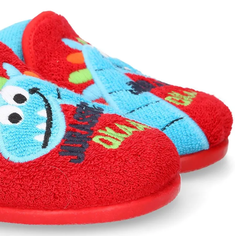 Zapatilla casa niños DINOSAURIO con elástico en toalla.