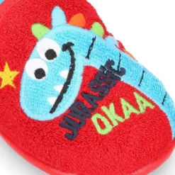 Zapatilla casa niños DINOSAURIO con elástico en toalla.