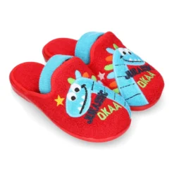 Zapatilla casa niños DINOSAURIO con elástico en toalla.
