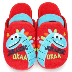 Zapatilla casa niños DINOSAURIO con elástico en toalla.