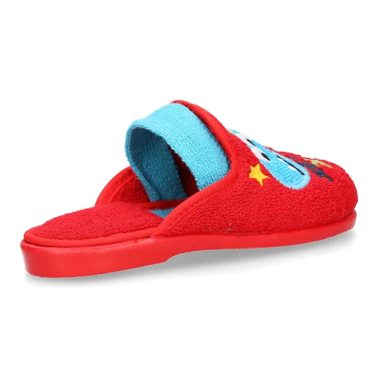 Zapatilla casa niños DINOSAURIO con elástico en toalla.