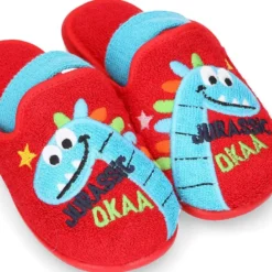 Zapatilla casa niños DINOSAURIO con elástico en toalla.