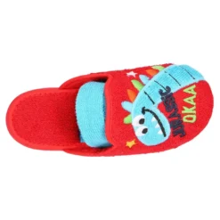 Zapatilla casa niños DINOSAURIO con elástico en toalla.