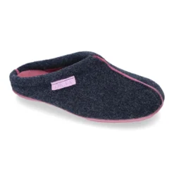 Zapatilla casa niños OKAA tipo zueco en lana con vivos.