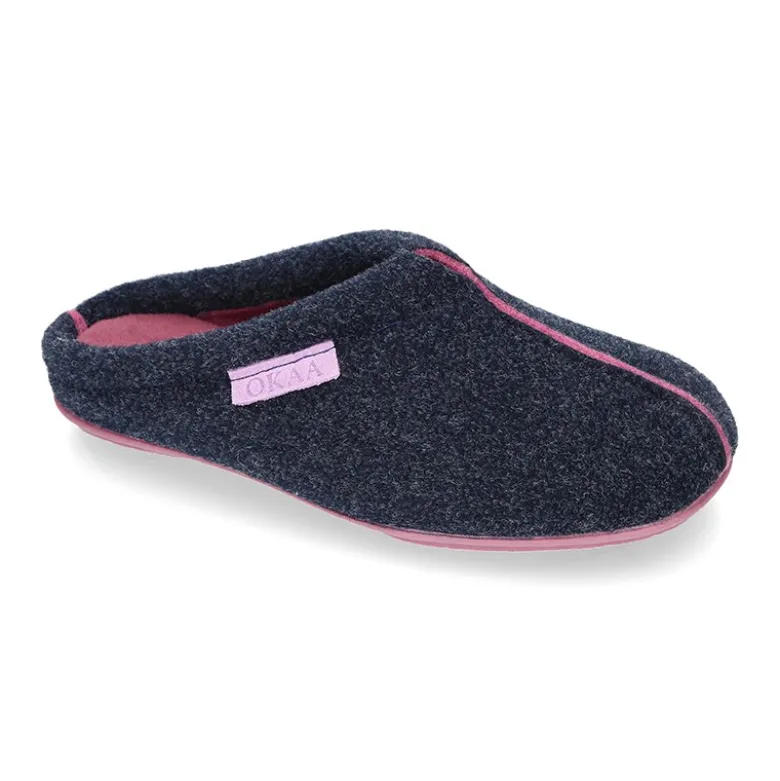 Zapatilla casa niños OKAA tipo zueco en lana con vivos.