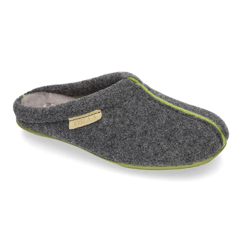 Zapatilla casa niños OKAA tipo zueco en lana con vivos.