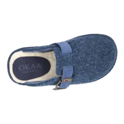 Zapatilla casa niños OKAA ZUECO en lana JEANS con hebilla.