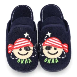 Zapatilla casa niños PIRATA con elástico en toalla.
