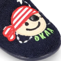 Zapatilla casa niños PIRATA con elástico en toalla.