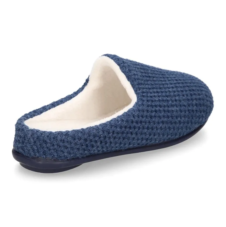 Zapatilla casa niños tipo ZUECO en lana cuadrillé.
