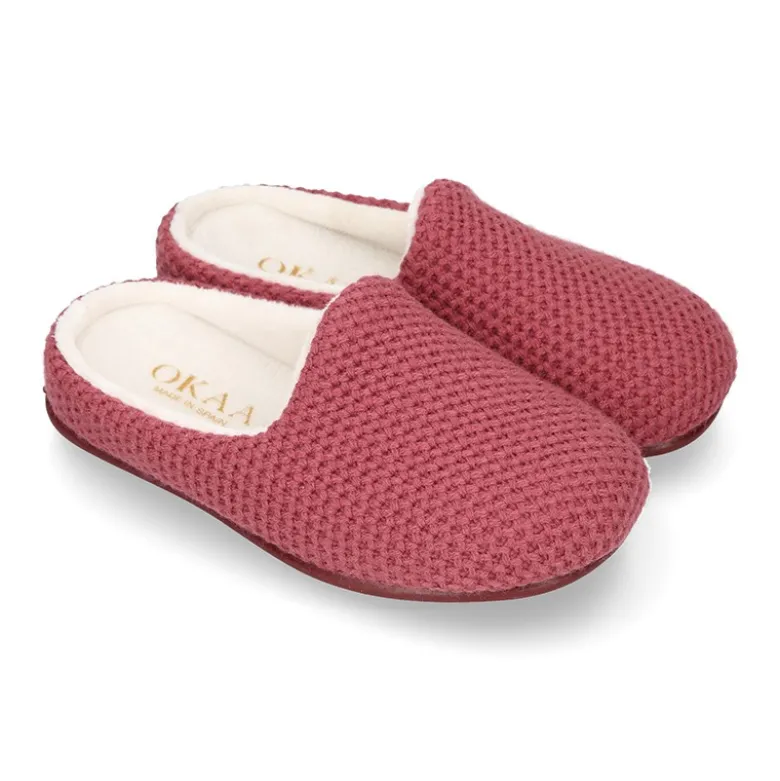 Zapatilla casa niños tipo ZUECO en lana cuadrillé.