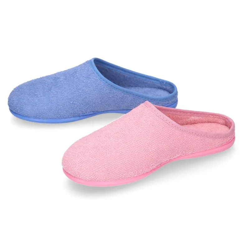 Zapatilla casa niños tipo ZUECO en lona algodón toalla.