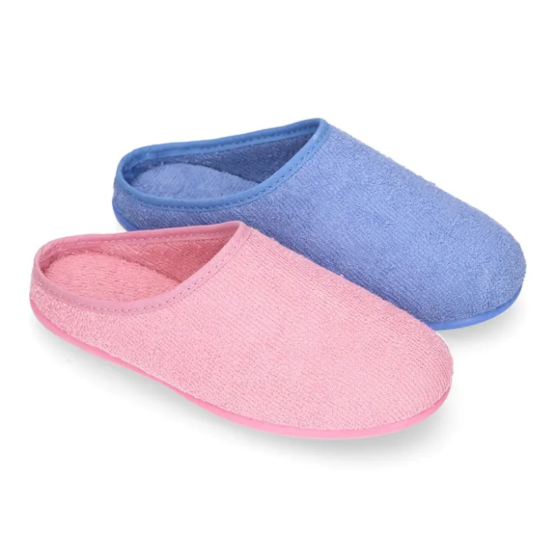 Zapatilla casa niños tipo ZUECO en lona algodón toalla.