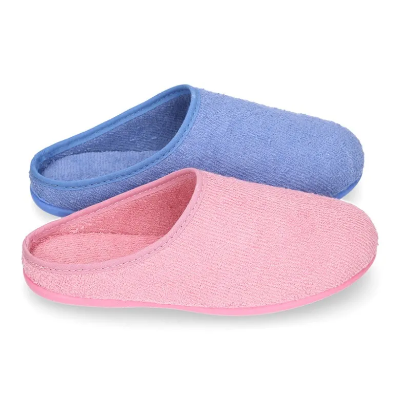 Zapatilla casa niños tipo ZUECO en lona algodón toalla.