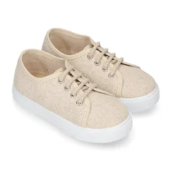 Zapatilla niña en LINO METALIZADO.