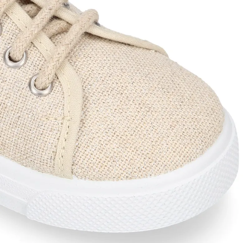 Zapatilla niña en LINO METALIZADO.