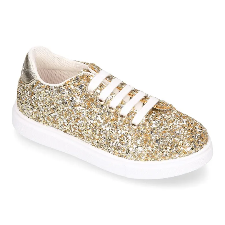 Zapatilla niña OKAA con cordones en piel con GLITTER.